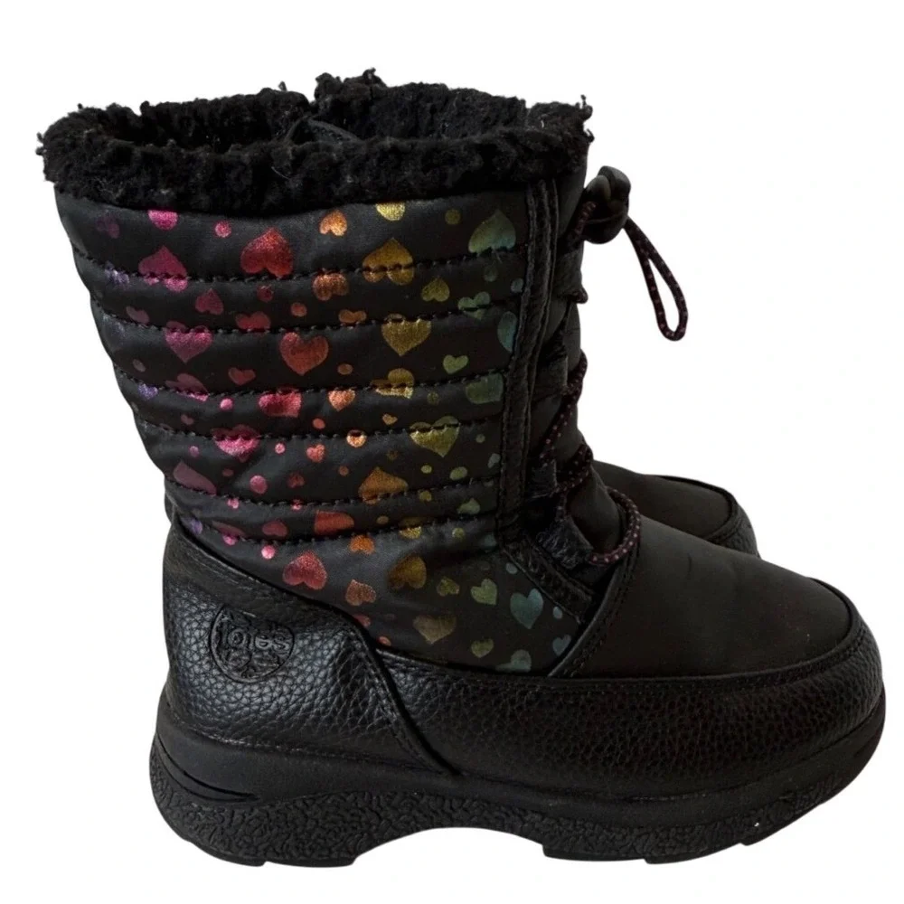 Totes Toddler Kids Renee Boot Black Rainbow‎ Hearts Waterproof Winter Size 10M